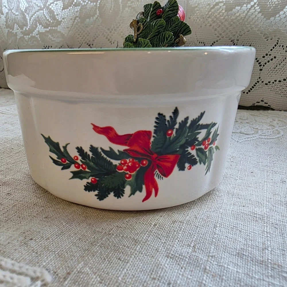 Pfaltzgraff Dip Bowl & Spreader Set 5in White Christmas Heritage Tree Handle